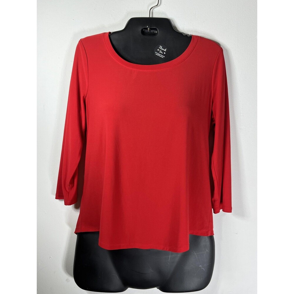 Chico's Shirt Womens 0 S Red Scoop Neck 3/4 Sleeve Zip Back Stretch Jersey Top